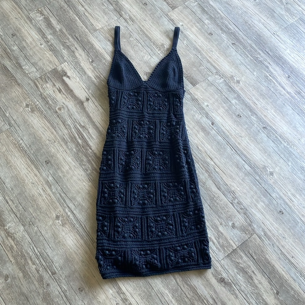 Anthropologie Crochet Knit Mini Dress In Black - Picture 5 of 7
